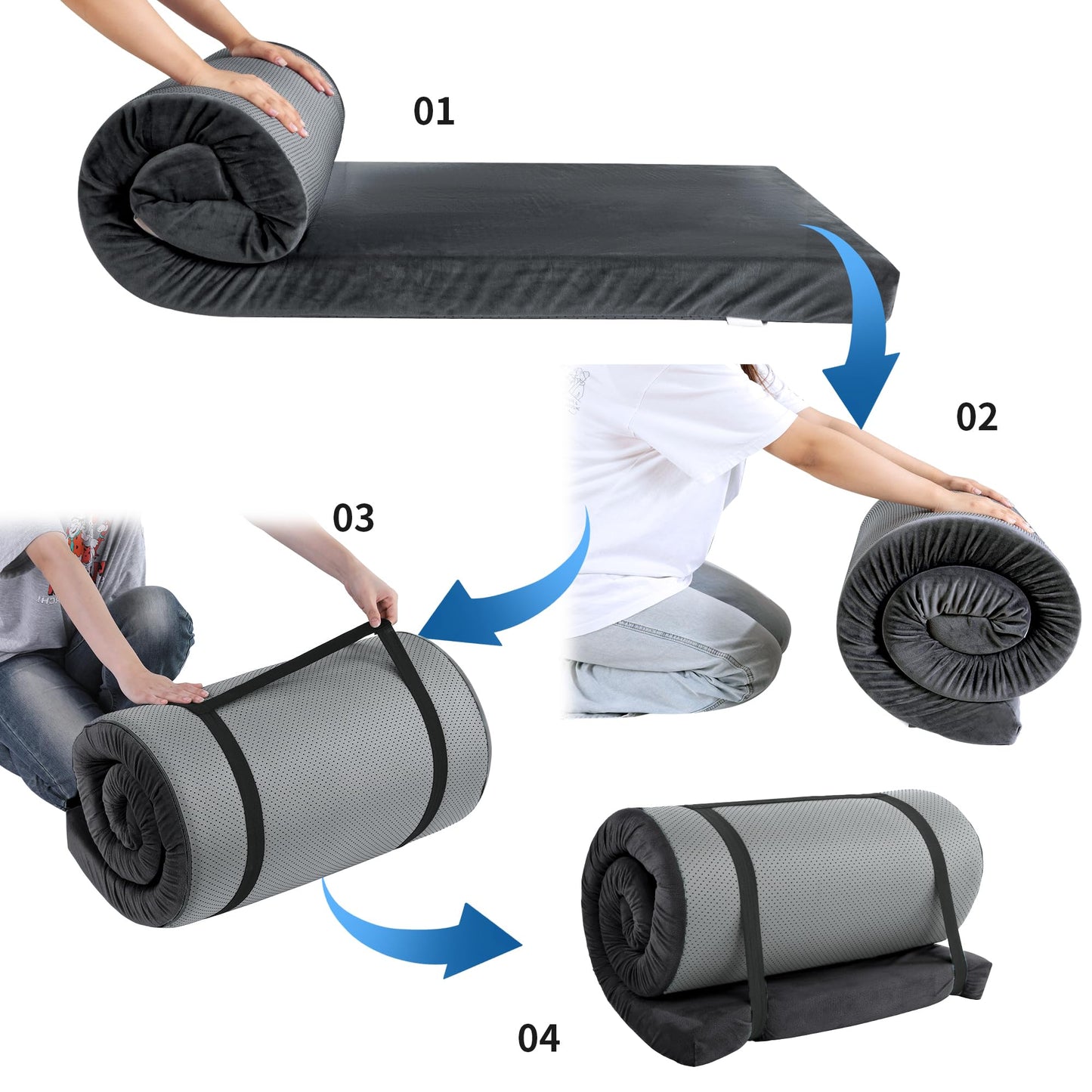 HOMBYS Memory Foam Camping Mattress for Outdoor Sleeping, 3" Thick Roll Up Porable Camping Mattress Pad Mat for Travel Truck Bed Tent (Grey, Single-75"x30"x3")