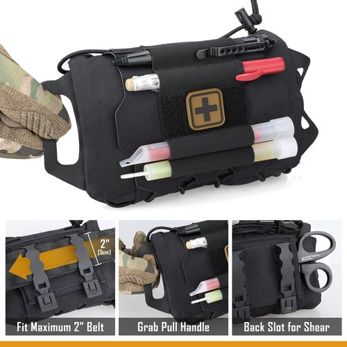LIVANS Molle Medical IFAK First Aid Pouch Empty for Duty Belt Micro Belt Mini EMT Pouch Trauma Kit Med Roll Carrier Hypalon Handle Two-Piece System