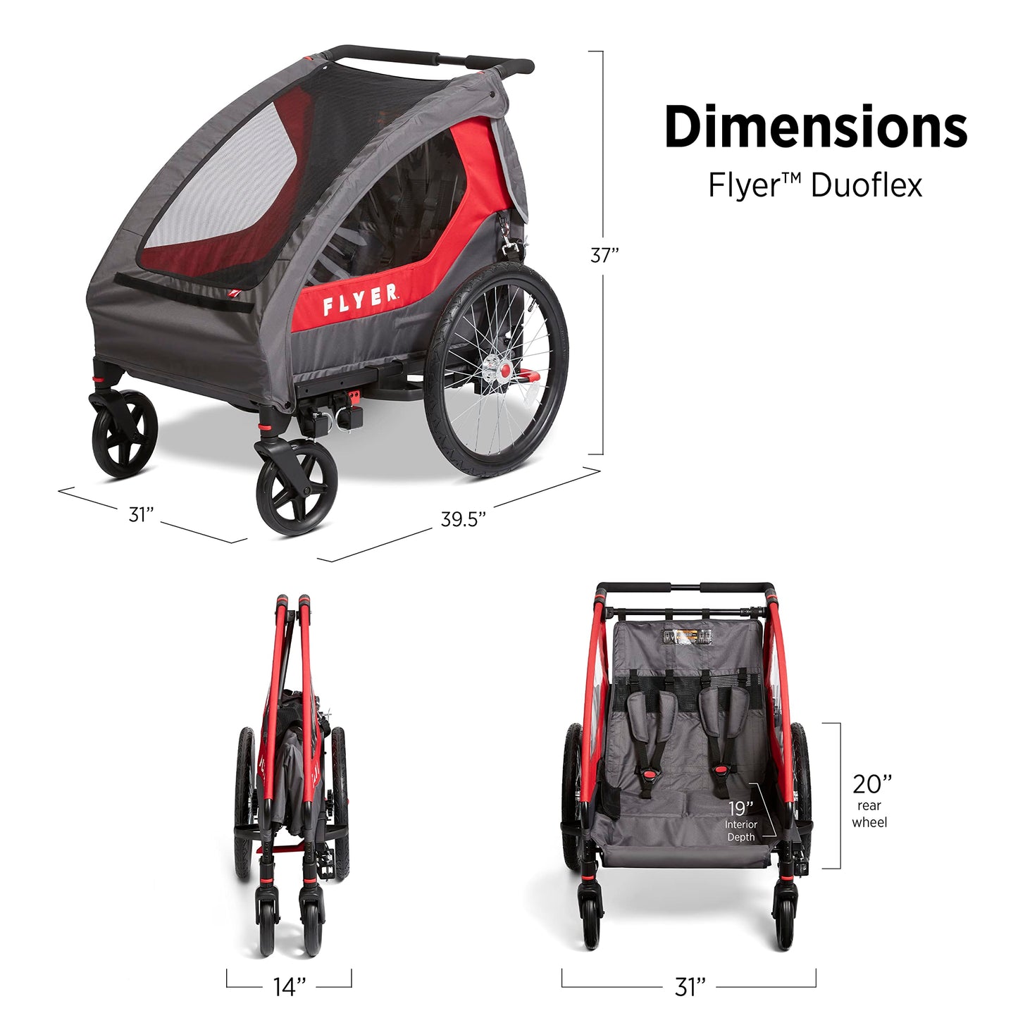 Flyer™ Duoflex 2 in 1 Bike Trailer and Double Stroller for Toddlers, 1+ Years