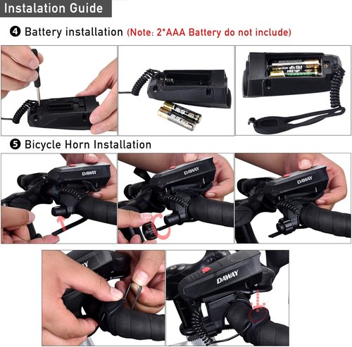 DAWAY A14 110dB Electric Bike Horn - 5 Sound Modes, Loud Bicycle Handlebar Alarm Bell with Free Screwdriver, Ideal Gift for Kids & Adults - Safe & Easy Cycling Alert