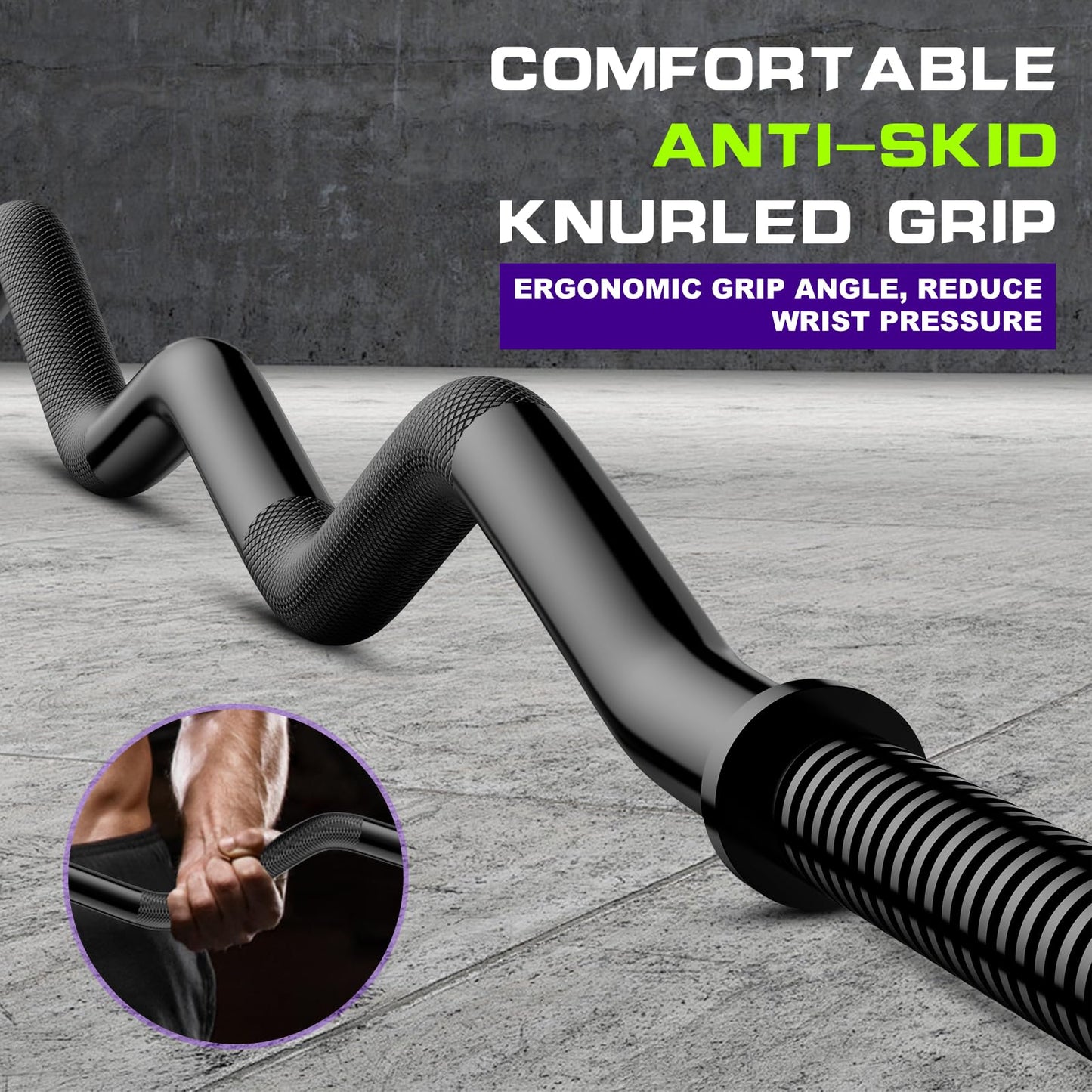 47" EZ Curl Bar Weight Lifting, 1-inch Plates Curl Bars for Squats/Hip Thrusts/Lunges, Plates Curling for Gym and Home -2 Star Collars(280lb Weight Capacity) (Black)