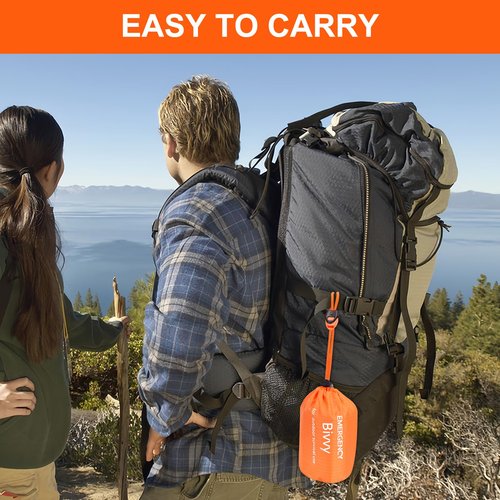 Emergency Sleeping Bag 4 Pack Survival Sleeping Bag with Whistles Thermal Emergency Bivy Sack Sleeping Bags Portable Emergency Blanket for Outdoor Hiking Camping (Orange)
