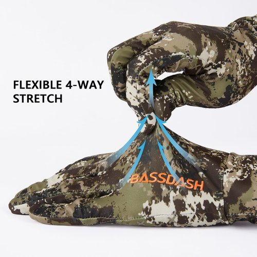 BASSDASH Men’s Camo Hunting Gloves UPF 50+ Lightweight Touchscreen Gloves for Warm Weather Fishing Hiking Outdoor Activities