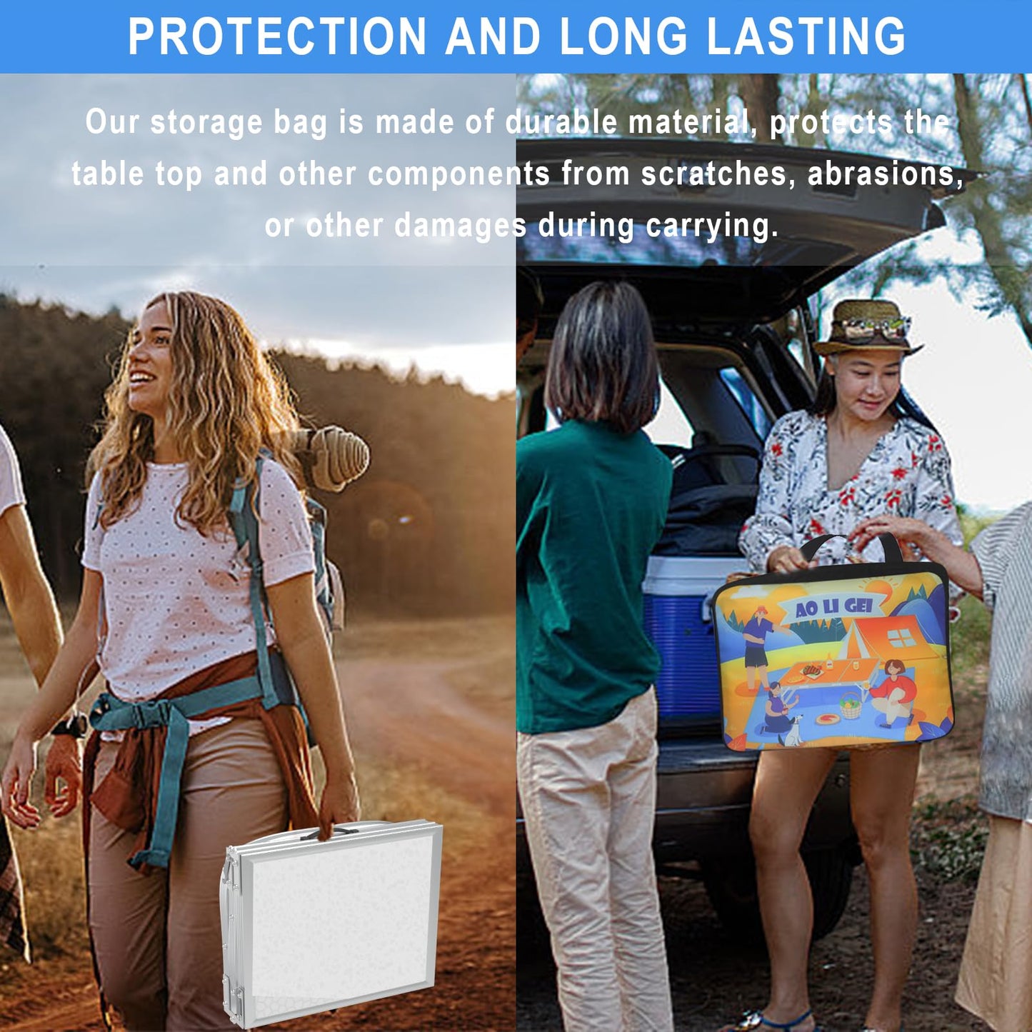 AO LI GEI Folding Camping Table Small with Storage Bag,Adjustable Height Portable Picnic Table,Upgraded Thickening Lightweight Outdoor Table Aluminum Legs (Sliver:15.7"x35.4", Height:10.6")