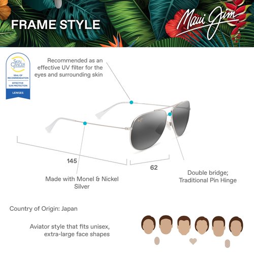 Maui Jim Hauoli XL Aviator Sunglasses, Shiny Light Gold W/Crystal/Neutral Grey Polarized, Extra Large