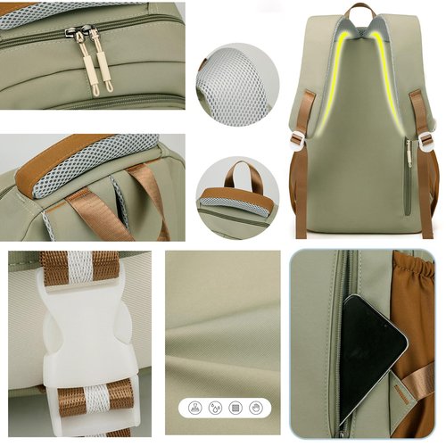 srdmuph Kawaii Backpack with Cute Accessories Pendant Travel Bag Large Outdoor Waterproof Casual Daypack Women Men (Green)