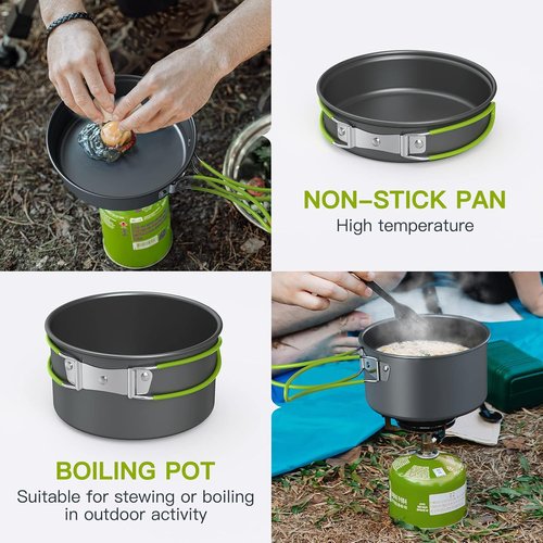 11-Piece Lixada Camping Cookware Set - Non-Stick Lightweight Mess Kit for Outdoor Cooking