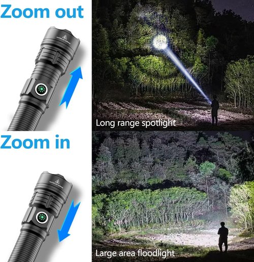 Tactical Flashlight with Picatinny Rail Mount, 3000 High Lumens Bright USB Rechargeable Flashlights with Tactical Pressure Switch, Adjustable Focus,3 Modes, Waterproof Hunting Light