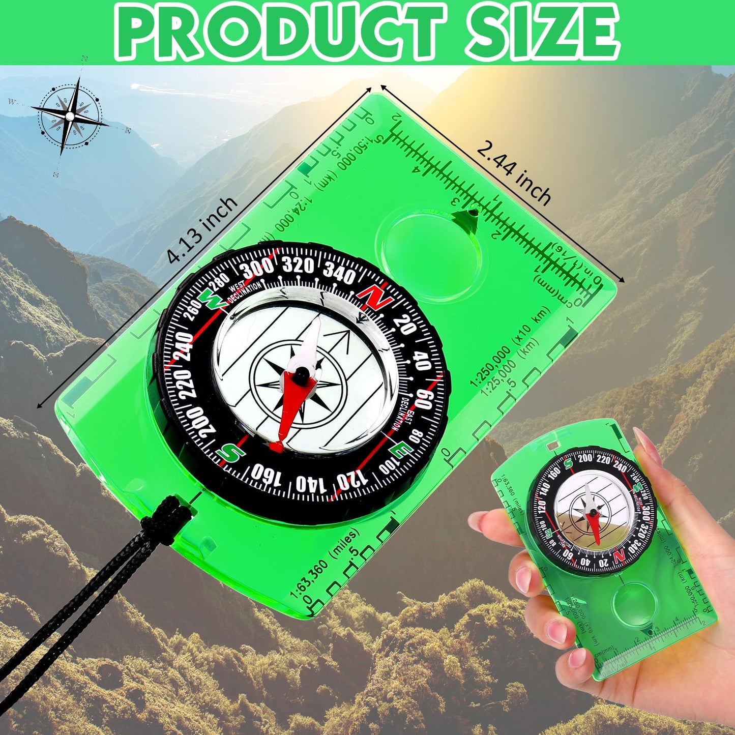 Geiserailie 20 Pcs Acrylic Orienteering Hiking Compass Navigation Backpacking Professional Compass Children Boy Map Reading for Survival Outdoor Exploring, Green