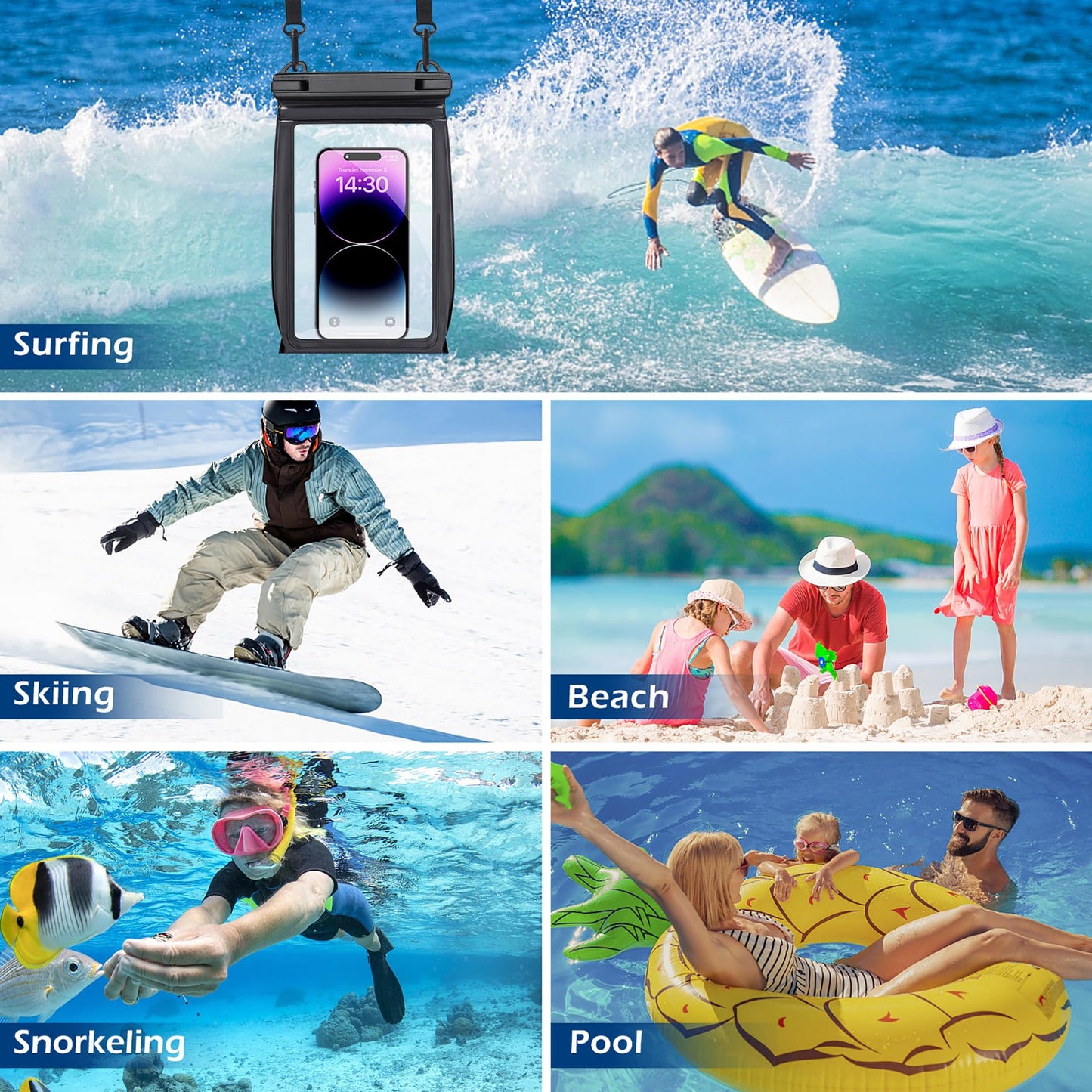 Large Floating Waterproof Phone Pouch [with Sealing Strip], Cell Phone Dry Bag for iPhone 17 16 15 14 Pro Max Galaxy S26 Ultra S25 All Devices, Waterproof Bag for Kayak Beach Vacation Essentials