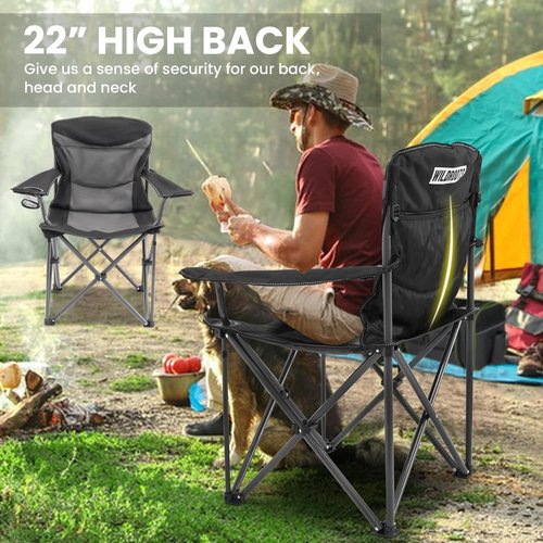 WILDROOTS Heavy Duty Fully Padded Camping Chair, Oversize Padded Arm Rest High Back Rest Folding Chair