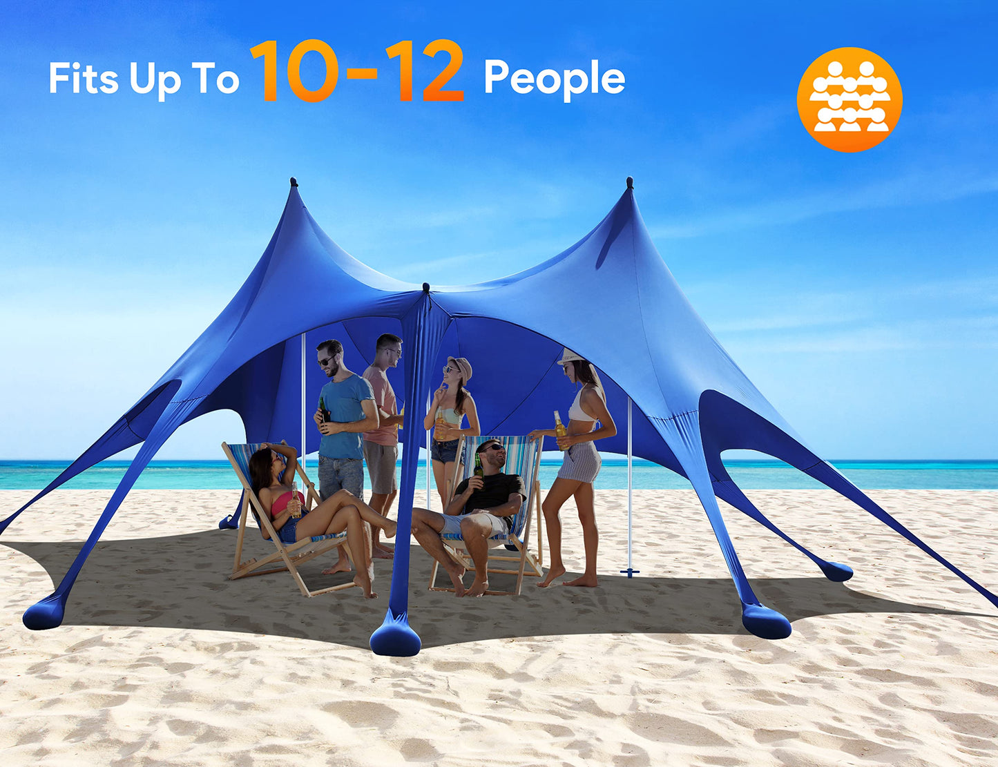 Osoeri Beach Tent, 20 x 13ft Camping Sun Shelter UPF50+ with 8 Sandbags, Sand Shovels, Ground Pegs & Stability Poles, Shade Canopy for Trips, Fishing, Backyard Fun or Picnics, Blue