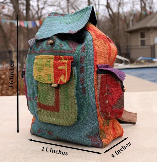 DharmaObjects Recycled Jute Rice Bag Backpack Hand Made Nepal