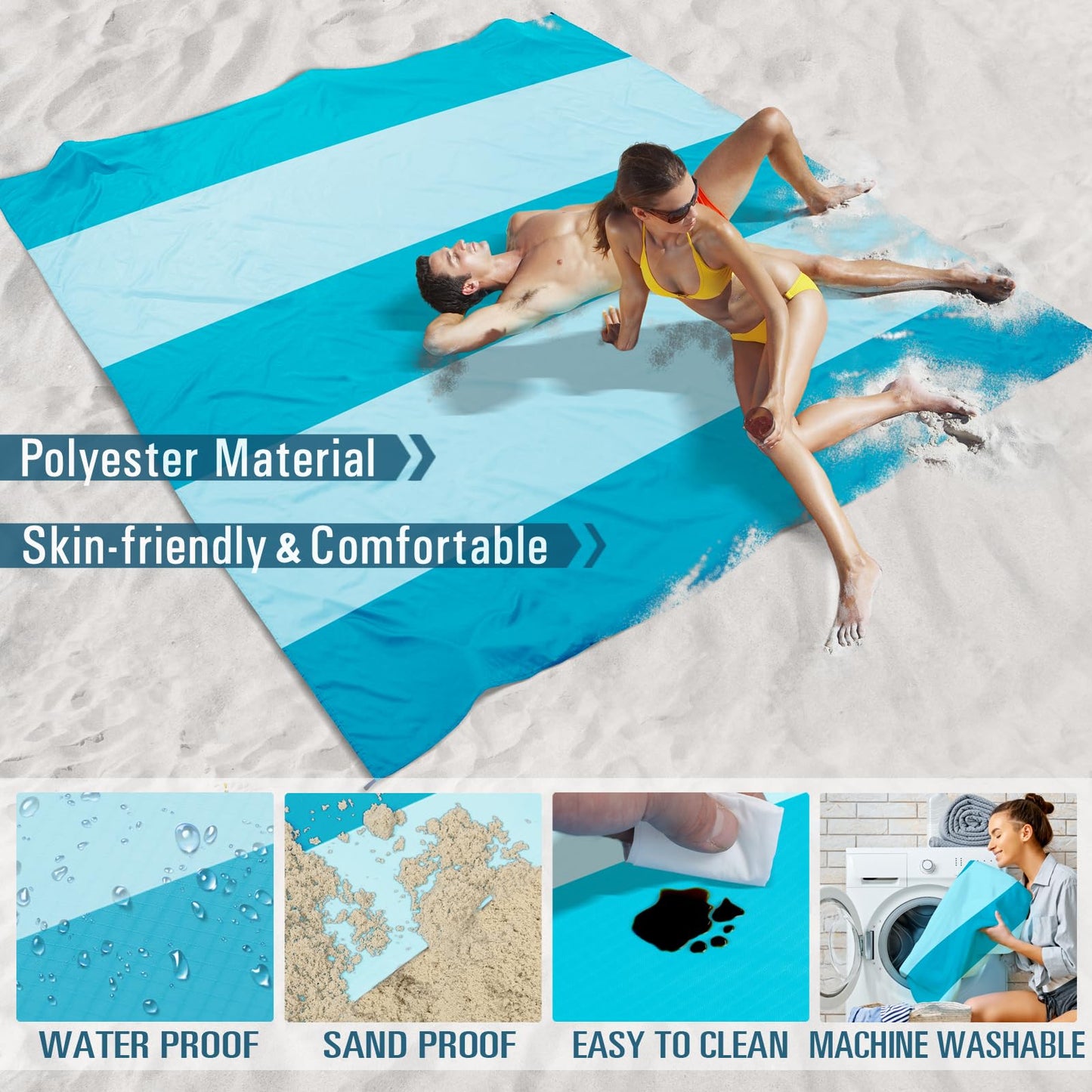 Famstar Beach Blanket Sandproof Waterproof 78''×81''1-5 Adults Oversized,Compact Lightweight Durable Beach Mat for Travel Camping Hiking Picnic Blanket
