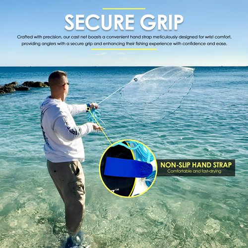 XPLORZ American Cast Fishing Net for Bait Trap Fish: 4ft/ 6ft/ 8ft Sizes for Saltwater & Freshwater Fishing - Enhanced with Heavy-Duty Zinc Sinker Weights