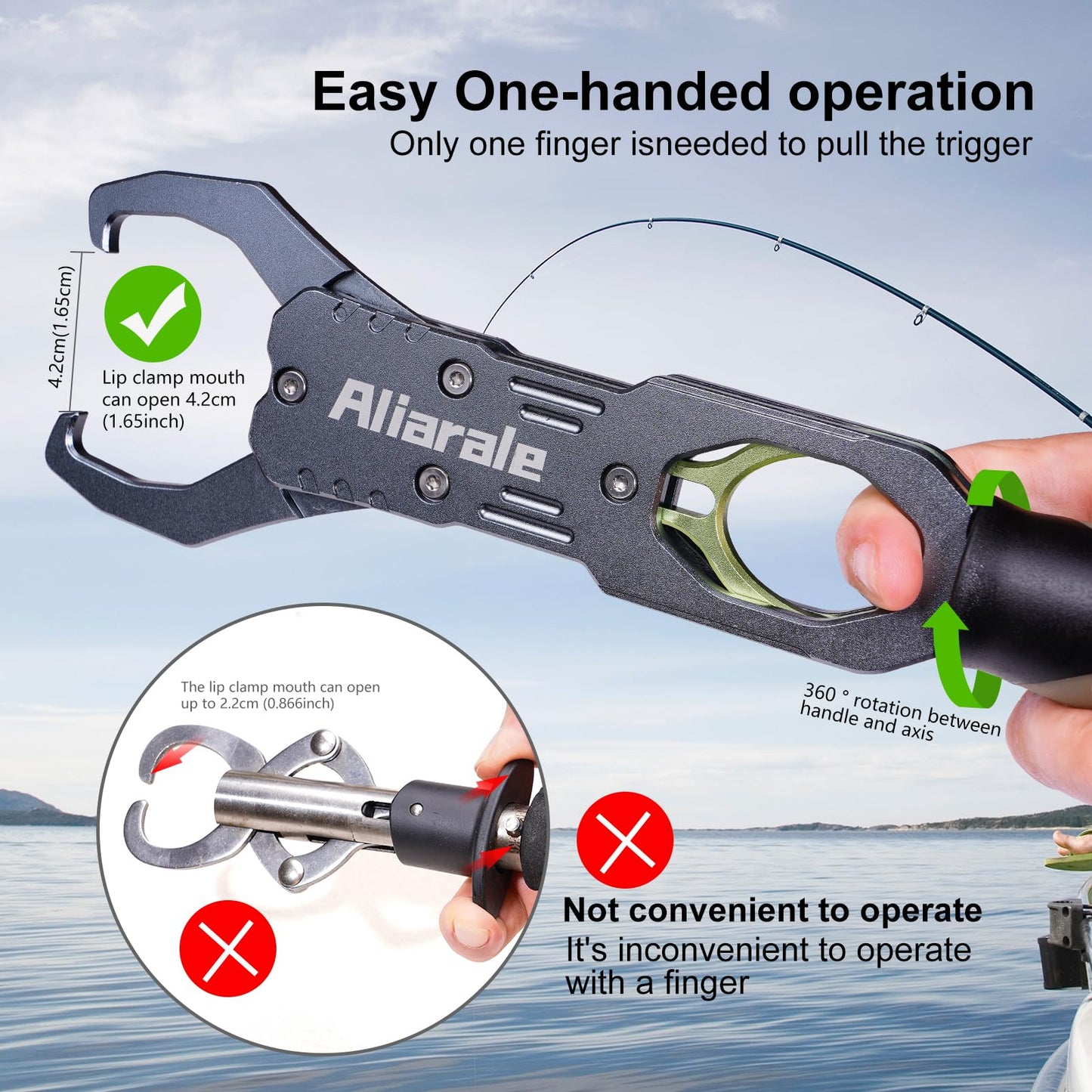 Fish Lip Gripper Fish Scales Professional Fish Holder Aluminium Alloy Material Grabber 40 Pound Fish Lip Grip Tool with Weight Scale and 360 Degree Rotation,Fish Grabber Clip Fish Control Tackle