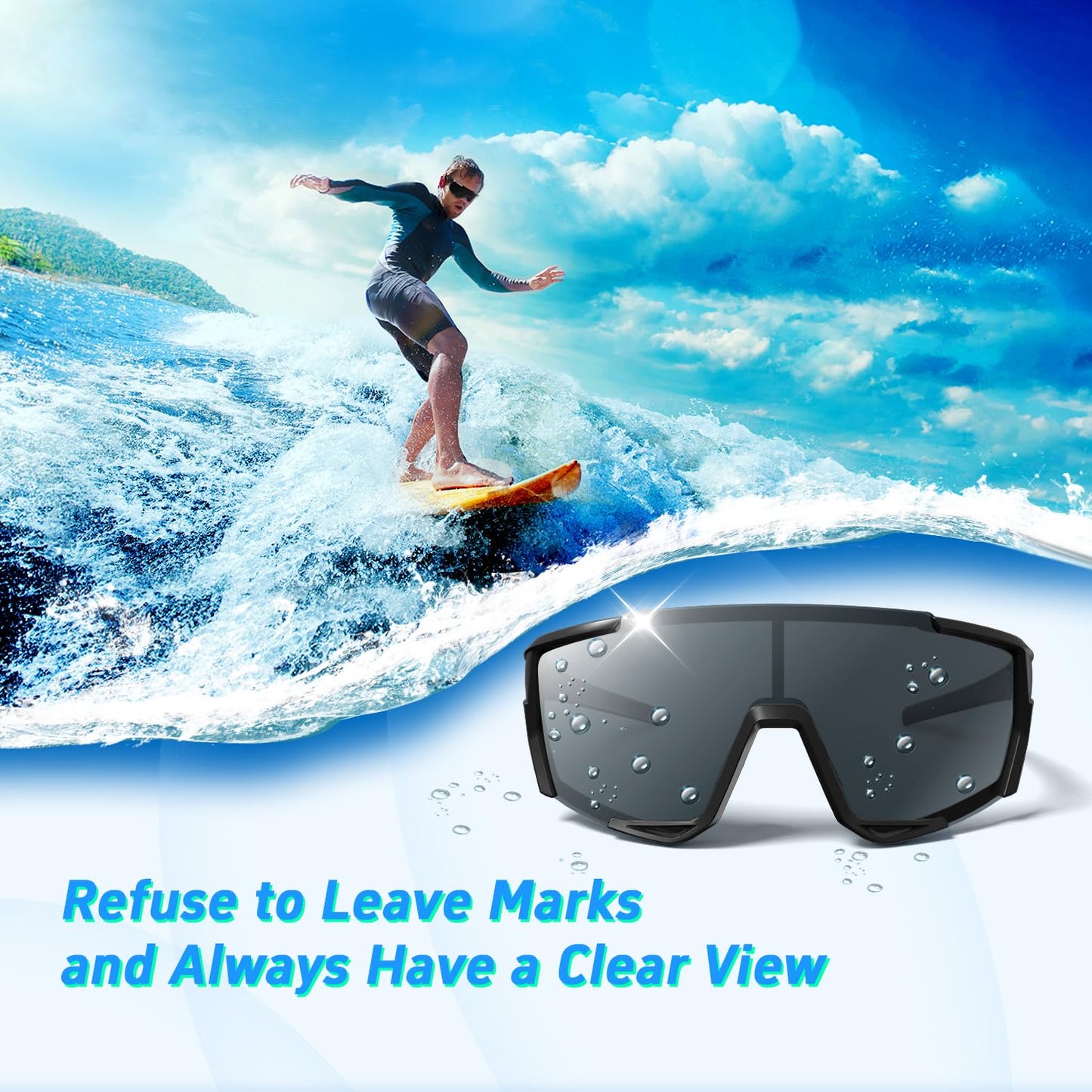 7 IN 1 Polarized Sports Sunglasses for Men Women, [UV400 Protection] [Removable Myopia Frame] Slim Fit Black Sunglasses for Running Baseball Driving Fishing Cycling