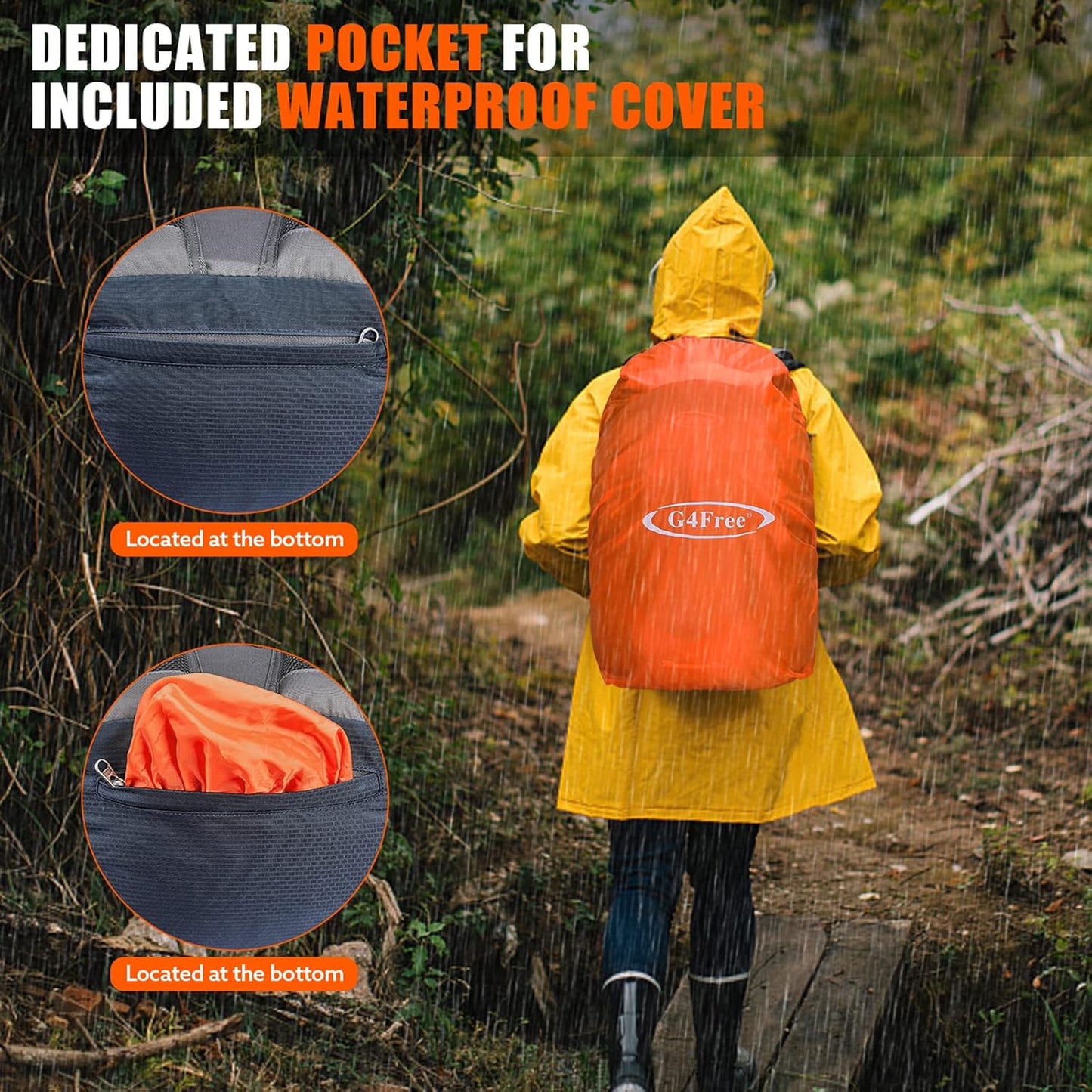 G4Free 35L Hiking Backpack Water Resistant Outdoor Sports Travel Daypack Lightweight with Rain Cover for Women Men (Peacock Green)