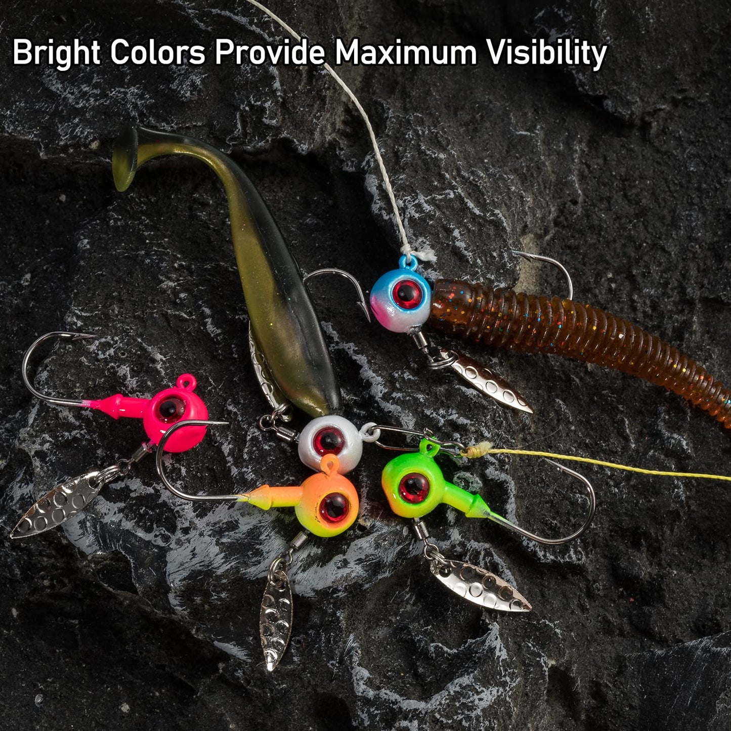 Dr.Fish 10 Pack Crappie Fishing Jigs Stand Up Round Jig Heads Painted Fishing Lure Spinner Blade Walleye Bass Trout Bluegill Freshwater Saltwater 1/4oz