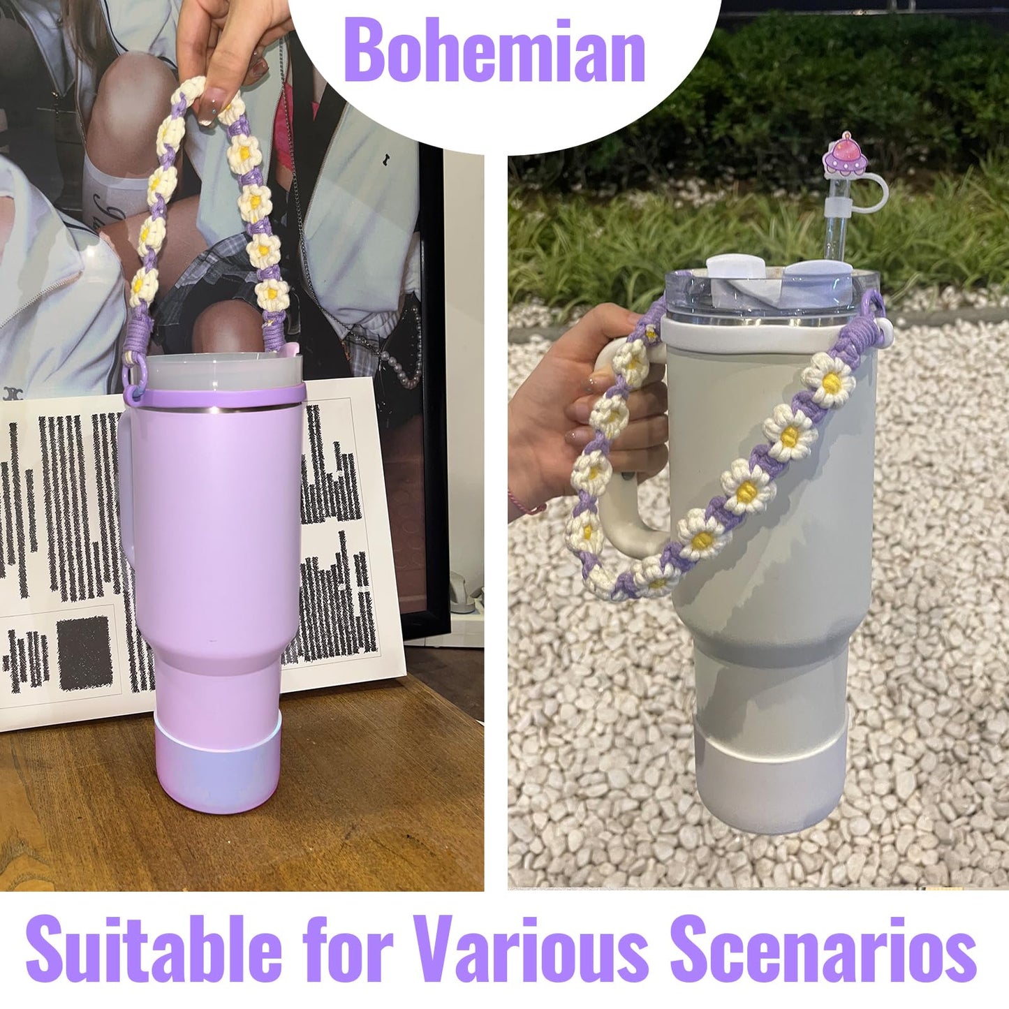 Fabenyok 8PCS Cup Accessories Set for Stanley 30oz & 40oz Tumbler, Including Water Bottle Handle Strap, Boot, Spill Stopper Set, Straw Straw Cover Cap for Stanley Cup Accessories(Purple)