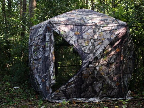 ShedOFF Extra Large Hunting Blind 4 Person with Portable Hunting Chair, 288 Degree See Through Pop up Ground Blinds for Deer Turkey Duck Hunting, Bow Hunting Adjust Windows with Silent Zipper