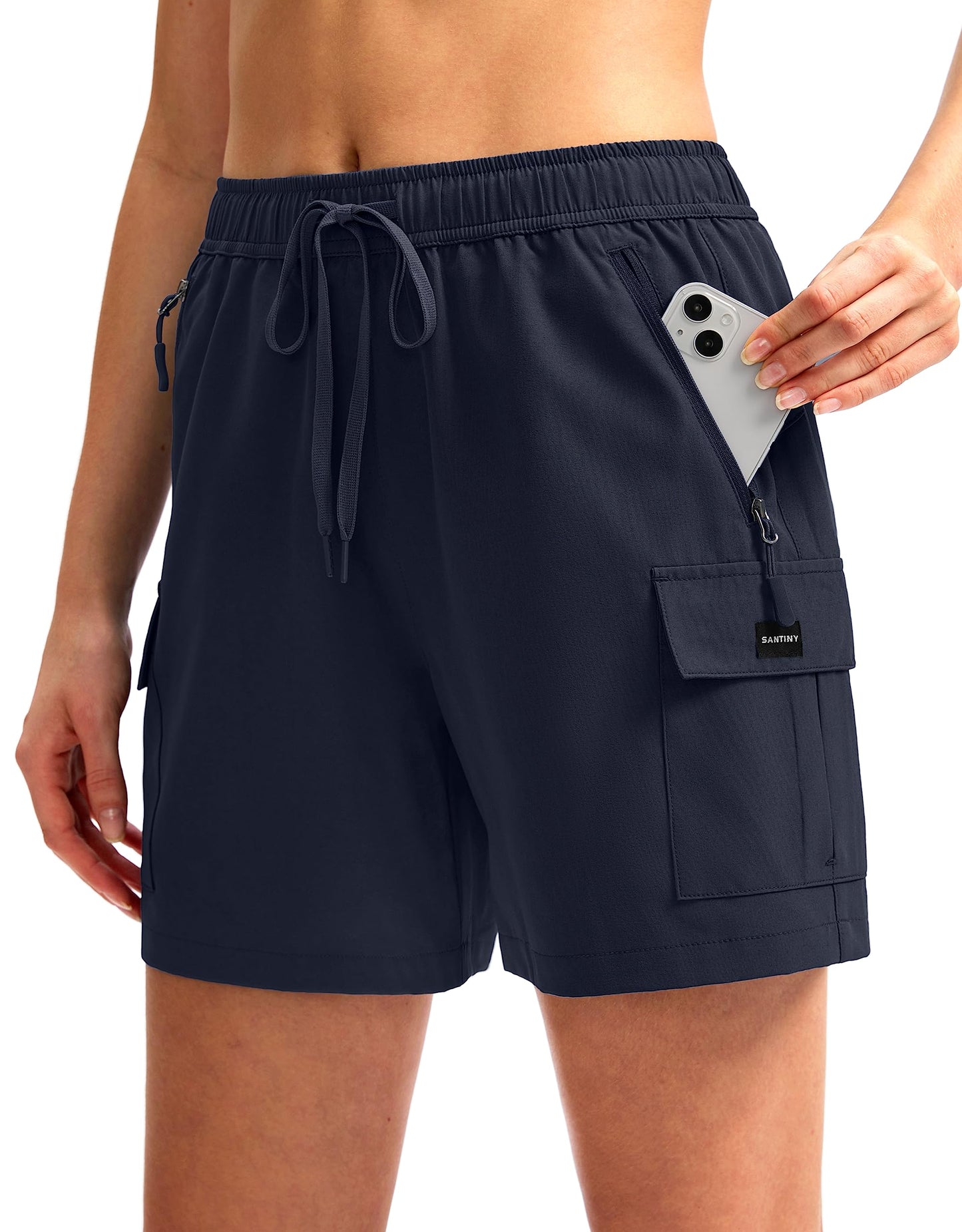 SANTINY Women's 5''/ 7'' Hiking Cargo Shorts Quick Dry Lightweight Summer Shorts for Women Athletic Golf Zipper Pockets(Navy_M)