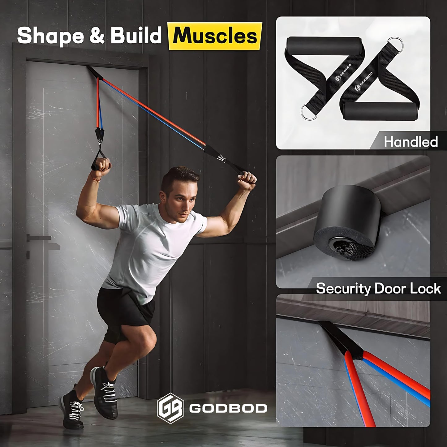 GODBOD 11-Piece Resistance Bands Set – Heavy-Duty Exercise Bands with Handles, Door Anchor, Ankle Straps, and Carry Bag for Strength Training, Yoga, Pilates, Physical Therapy, and Home Workouts