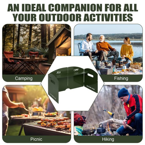 Camping Stove Windscreen 4 Plates Steel Camp Stove Windscreen Folding Outdoor Picnic Cooker Stove Wind Screen Windshield with Drawstring Bag for Camping, Hiking, Picnic, Backpacking, Cooking