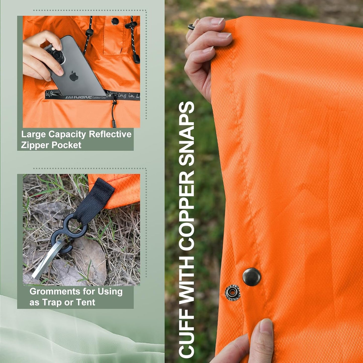 Andake Waterproof Rain Poncho for Adults Unisex,230T Ripstop Polyester,Raincoat Gear with Transparent Viewing Window Outdoors