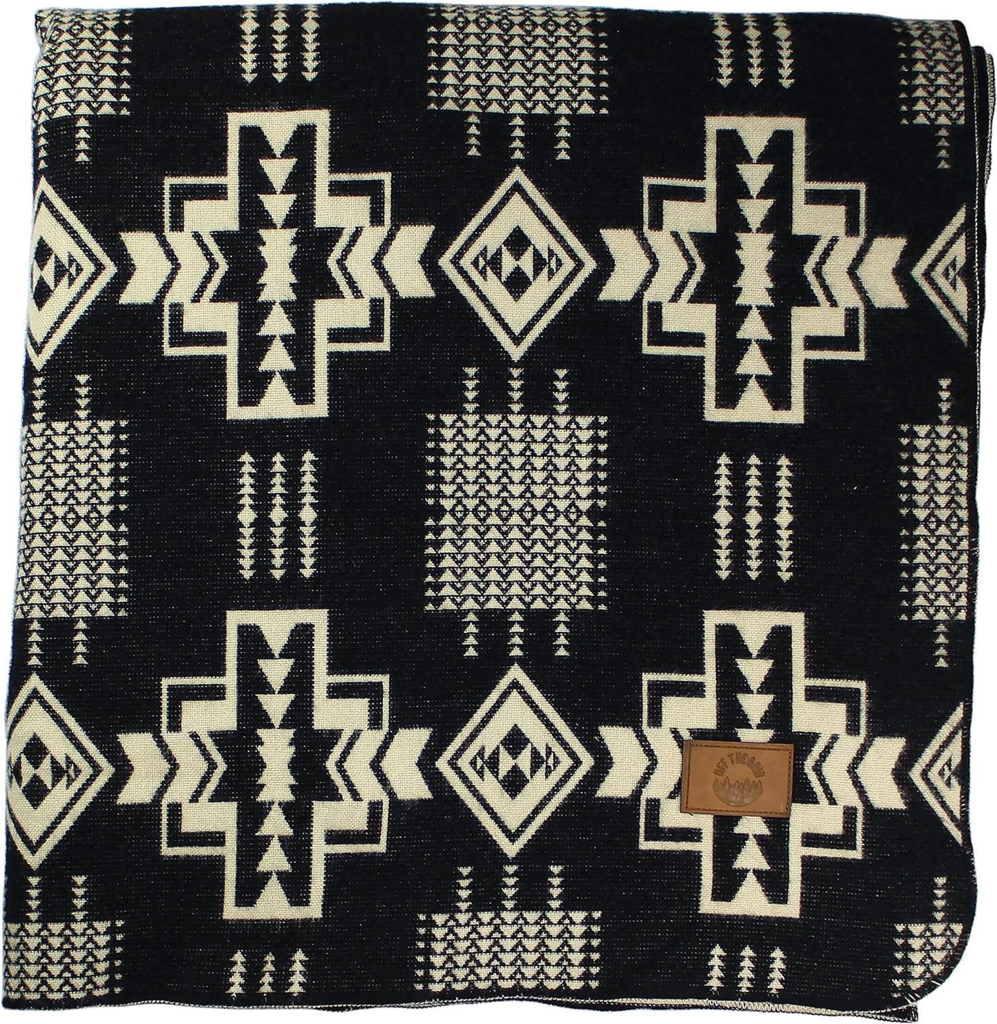 Inca Aztec Throw, Queen, King Blanket | Southwest Indian Navajo Boho Style | Native Cover for Camping, Bedding, Couch, Vanlife | Faux Alpaca, Lightweight, Hypoallergenic (Obsidian Black, Throw)