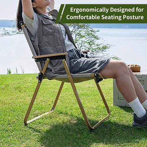 BOOSDEN Camp Chair, Portable Outdoor Wide Folding Camping Chairs, Ultralight Beach Chair with Wooden Handle for Picnic Lawn Leisure Park Travel Hiking Fishing,2Pack