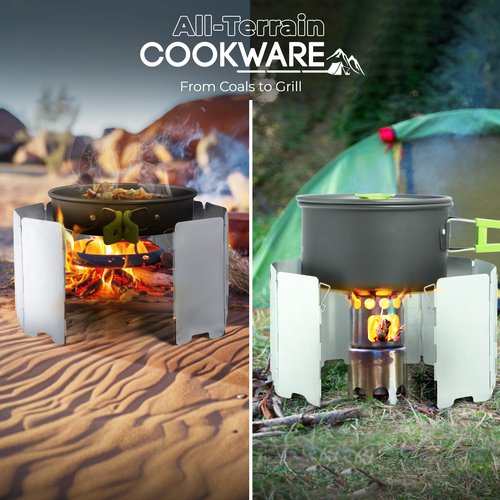 Outdoor Campfire Cooking Set - Complete Camp Kitchen Accessories, Pots, Pans, Utensils for Camping Trips