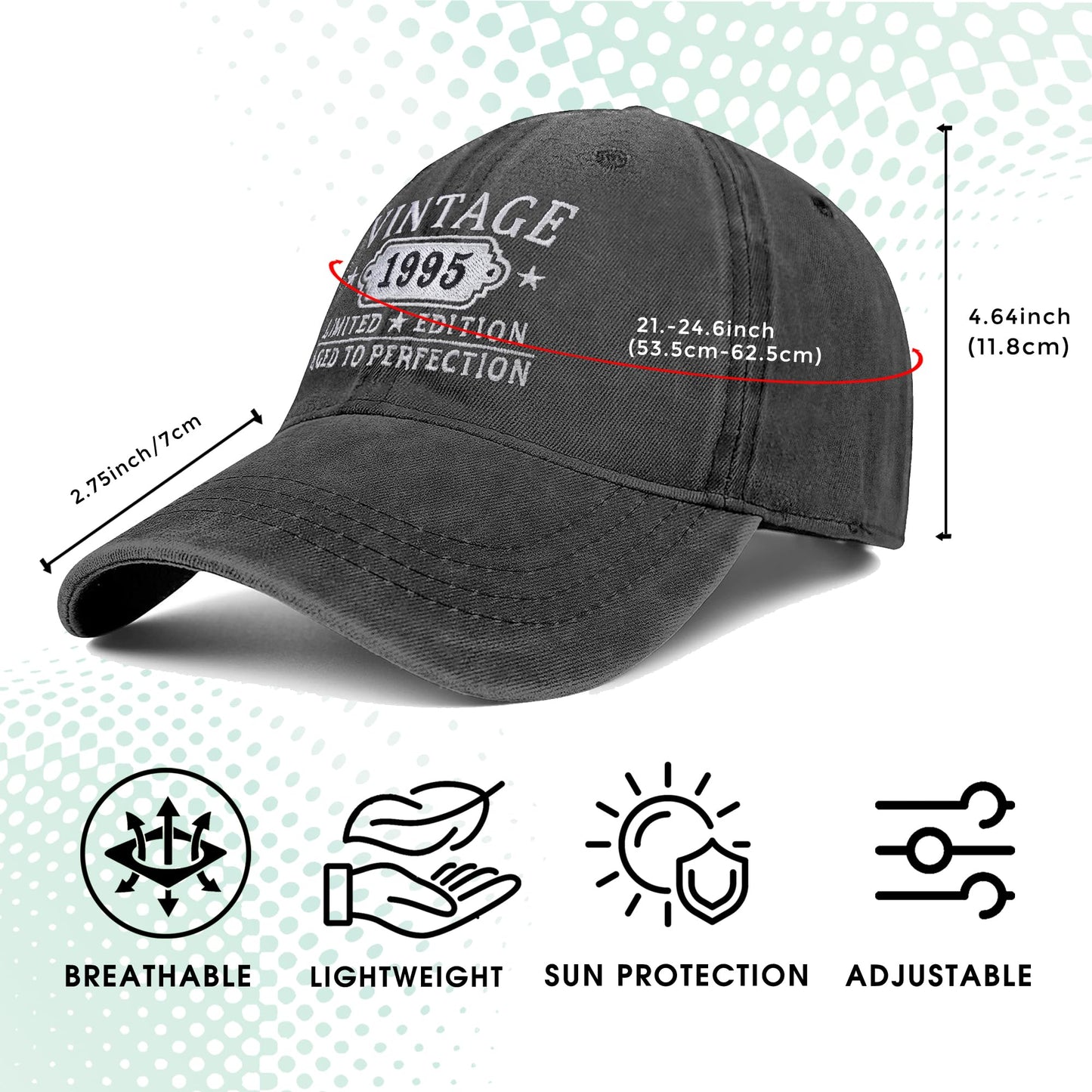 30th Birthday Gifts for Her Him Vintage Embroidered 1995 Hat Gift Ideas for Women Baseball Cap Black