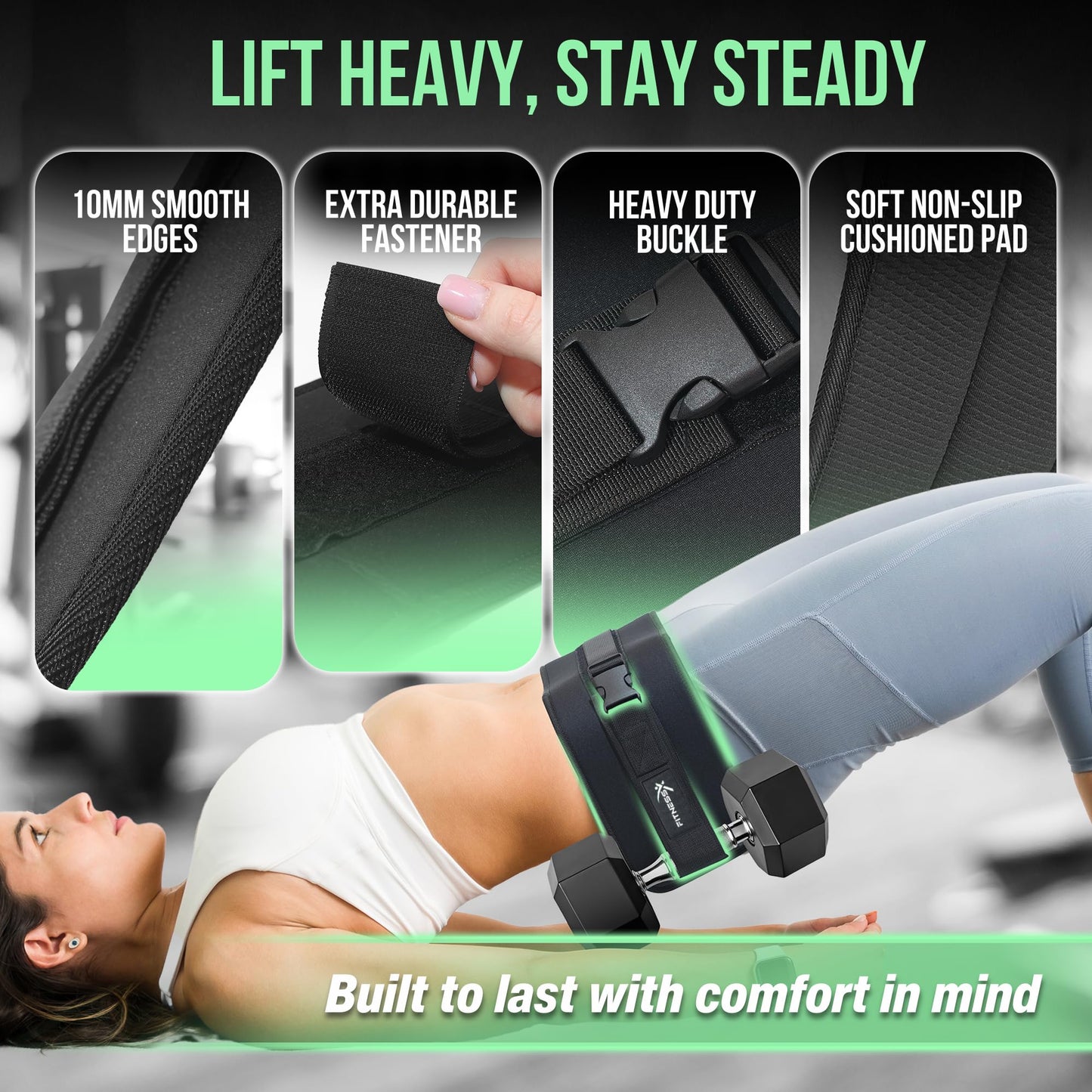 FitnessX Premium Hip Thrust Belt for Dumbbells Heavy, Hip Thrust Band for Weights, Glutes, Booty Belt Ideal for Workout, Weighted Belt for Women, Dumbbell Strap for Hip Thruster, Waist Weight Belt