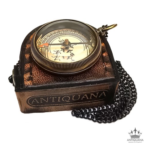 Brass Compass in Wooden & Leather Case - 2025 Graduation Gift for Him, College, High School, Birthday Gift for Son, Boys, Daughter, Inspirational, Baptism (#2 I Will Guide You)