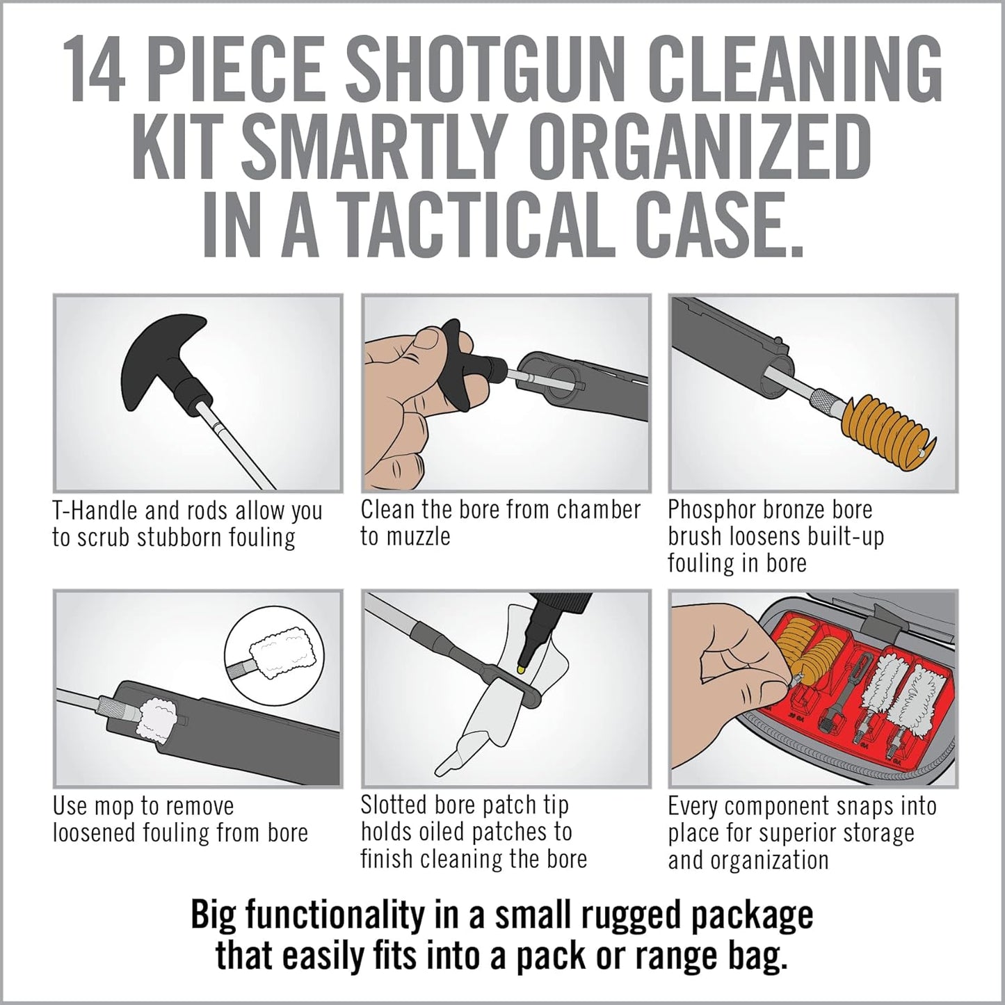 Real Avid Shotgun Cleaning Kit – Compact Cleaning Case for 12 and 20 Gauge with 7 Section Rod, Bronze Brushes, Mops, Bore Patch Tip, Thread Adaptor and 50 Patches - Trap & Hunting Maintenance Kit