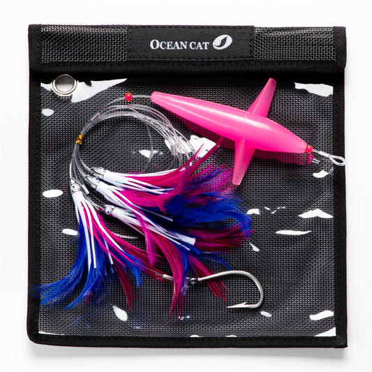 Ocean Cat 5 Inch Daisy Chain Teaser Lures with Brid Feather Teaser Trolling Lure Saltwater Offshore Big Game Trolling Lure Bag for Marlin Tuna Mahi Dolphin Durado Wahoo Mesh (Pink&Blue)