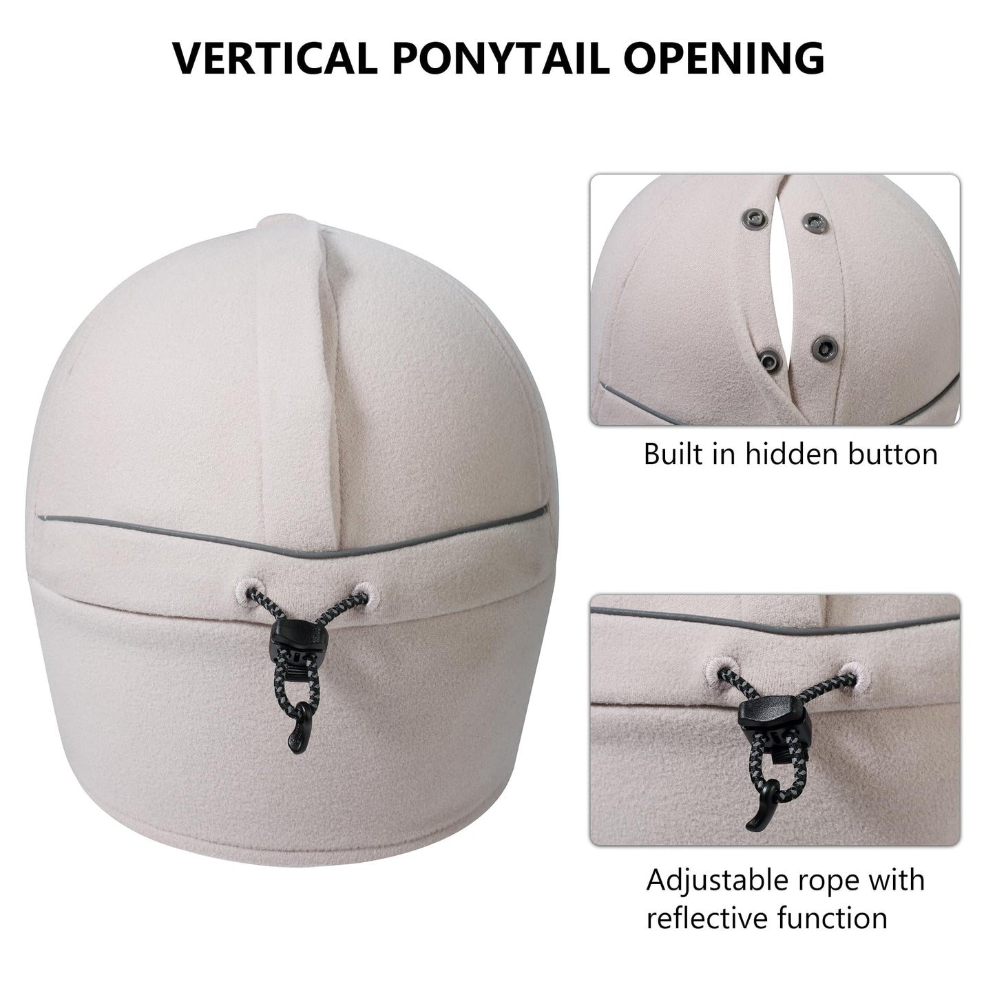 GADIEMKENSD Women's Fleece Ponytail Hat with Reflective Winter Ear Flaps Cold Hat with Adjustable Headband and Drop Down Ear Warmers Ball Cap Beanie for Snowy Golf Skiing Hiking Running Khaki