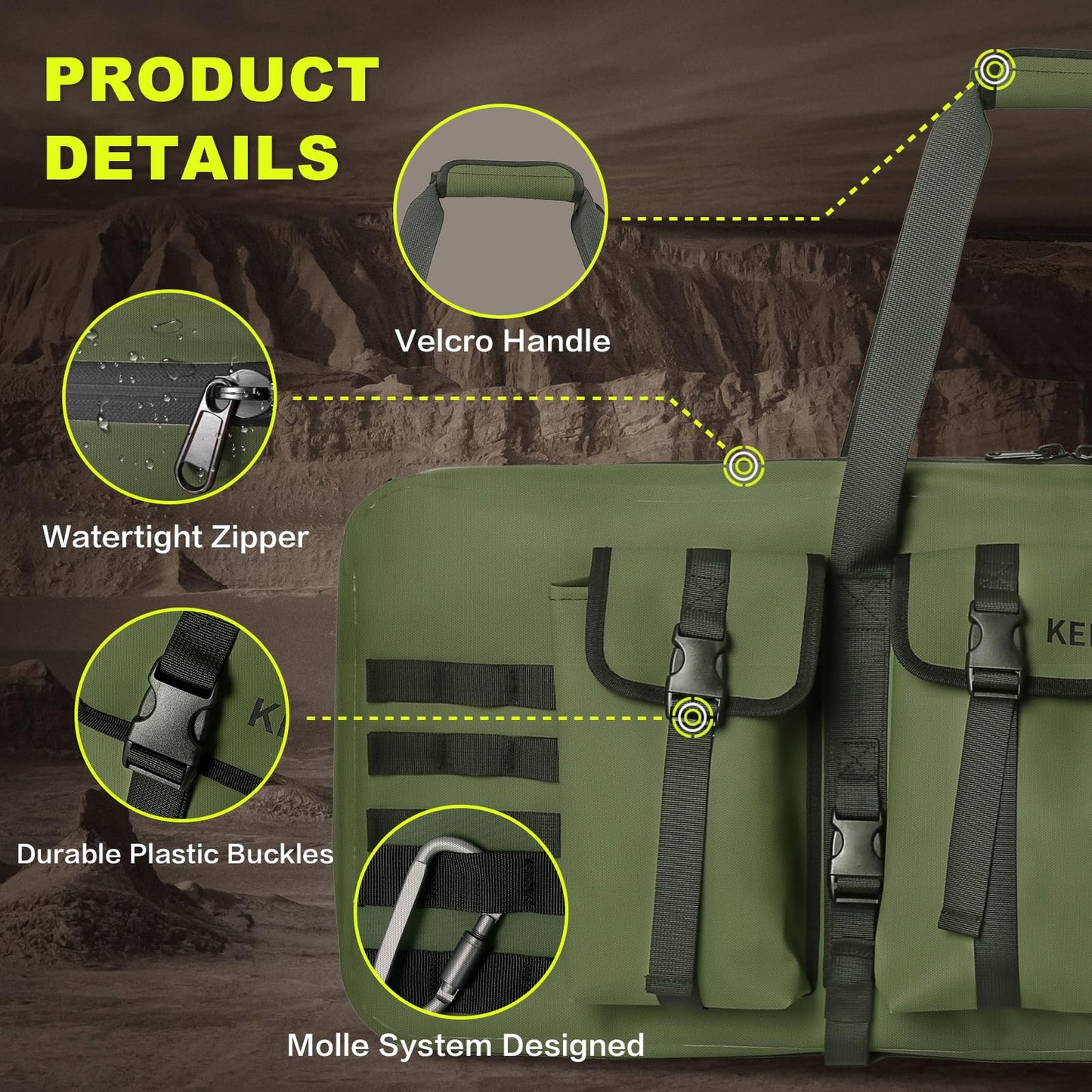 KEEFREE Long Hunting Bag 36" Tactical Backpack Gun Bag for Hunting Hiking Fishing Shooting Range with Watertight Zipper (36" Green Bag fits 34" Rifle)