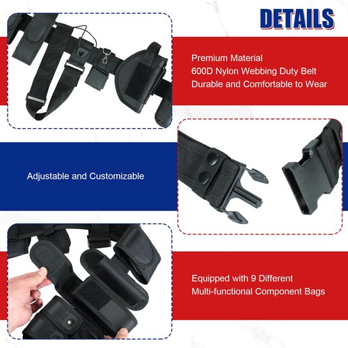 NYXOVA 10 in 1 Police Utility Belt Black Law Enforcement Modular Equipment System Security Military Tactical Duty Utility Belt Versatile Military Modular Equipment System Molded Duty Belt Set