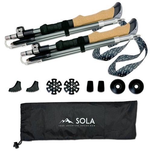 SOLA Trekking Poles Lightweight Collapsible Hiking Poles - 7075 Aluminum Alloy with Anti-Sweat Cork Grips Great for Nordic Walking, Hiking and Camping for Men Women Seniors - 2pcs per Set
