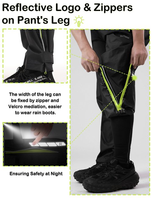 KUTOOK Waterproof Rain Pants Men Outdoor Pantalón Impermeable para Hombre Breathable Pants Work Motorcycle Hiking Fishing,Black Green L