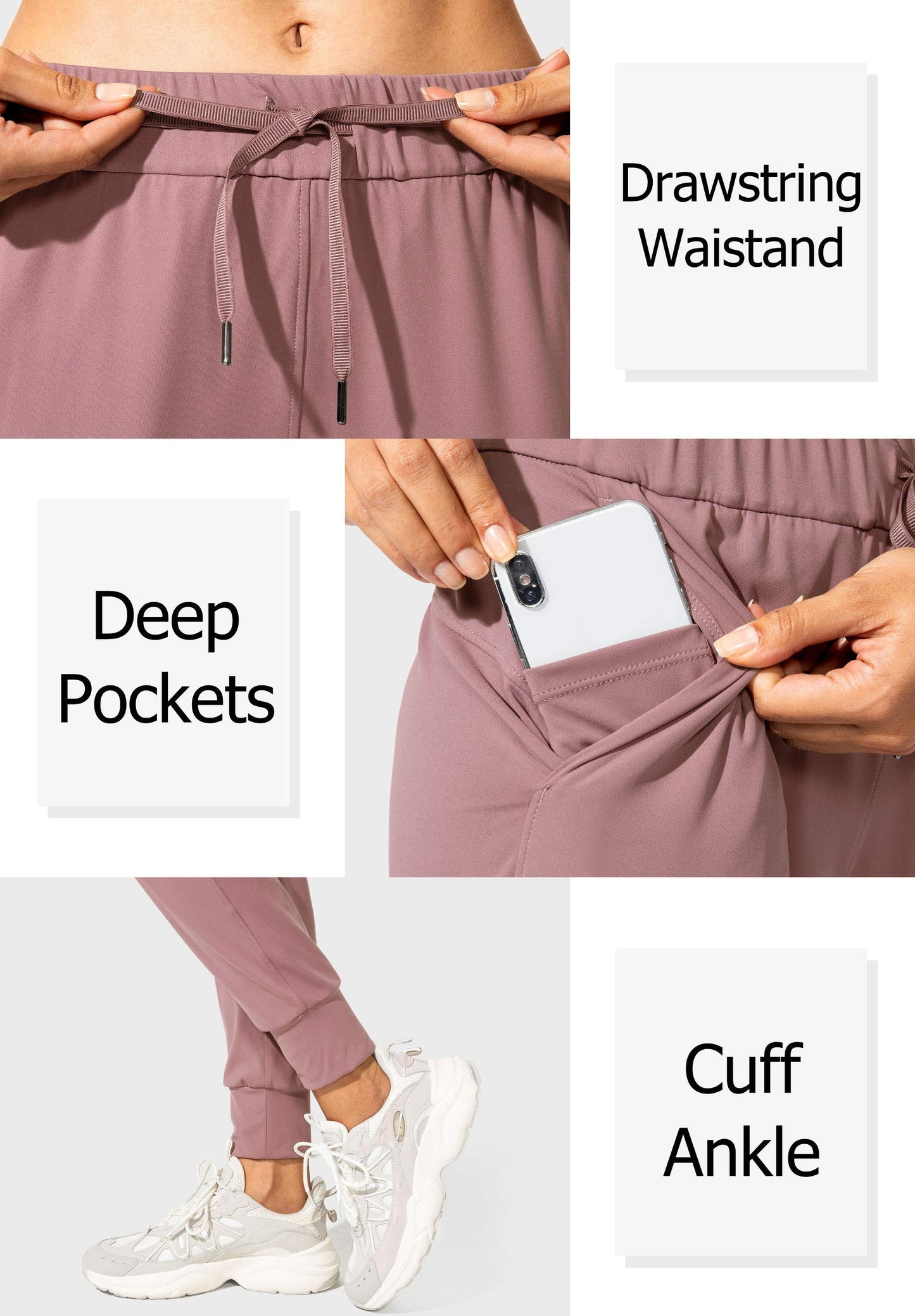 SANTINY Women's Joggers Pants Pockets Drawstring Running Sweatpants for Women Lounge Workout Jogging(Mauve Pink__S)