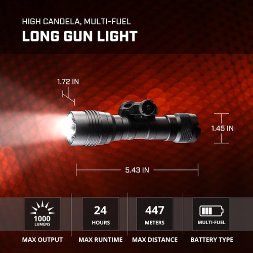 Streamlight 88126 ProTac Rail Mount HL-X Pro 1000-Lumen High Candela Multi-Fuel Long Gun Light, Includes Jack-Cap, M-Lok kit, Pressure Switch, Tool, and CR123A Lithium Batteries, Black