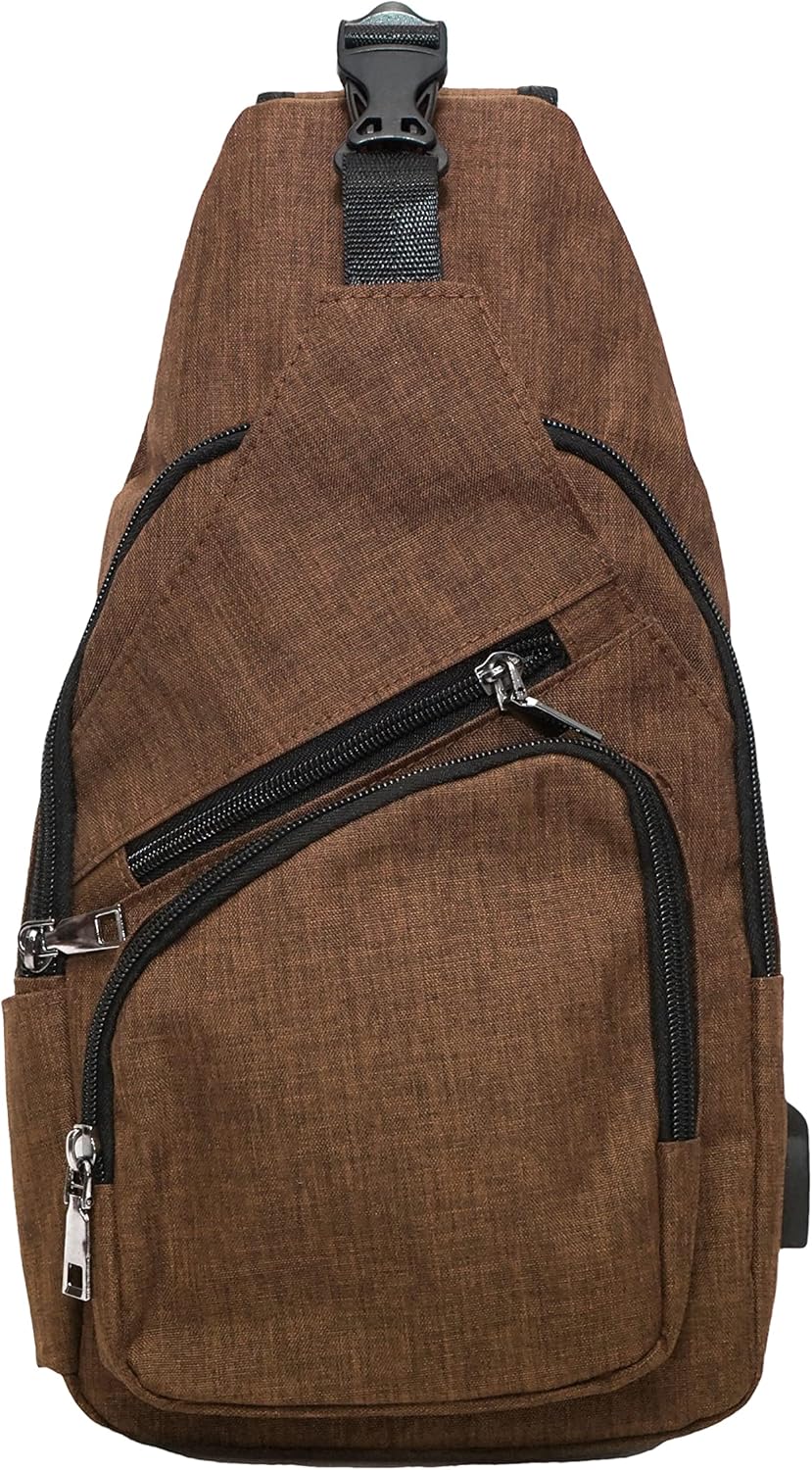 Anti-Theft Daypack Crossbody Sling Backpack, USB Charging Connector Port, Lightweight Day Pack for Travel, Hiking, Everyday, Regular, Black