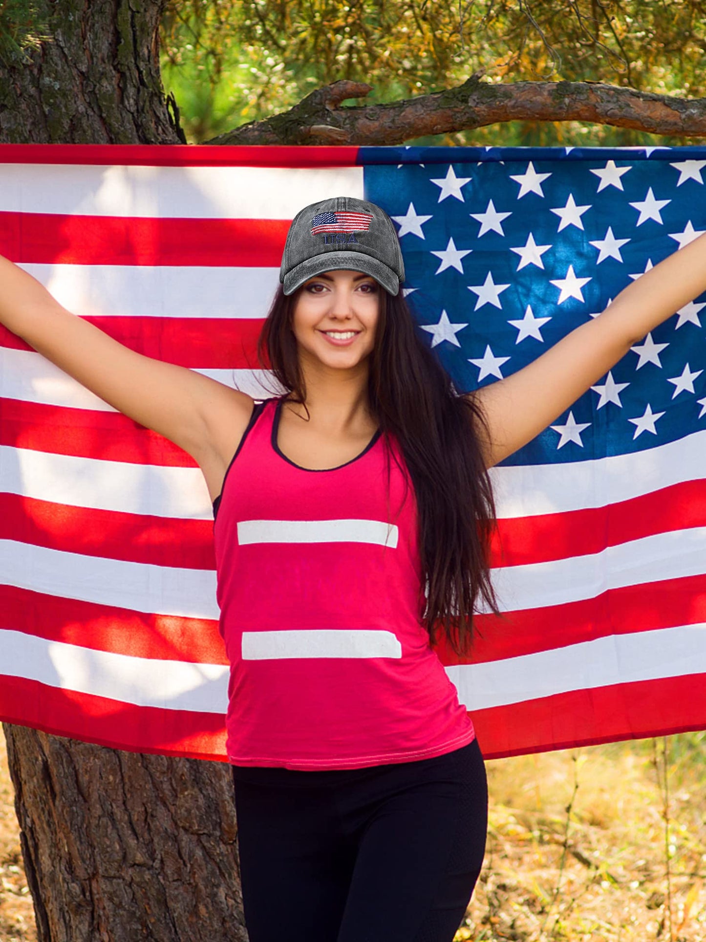 ROLVNHTV 4 Pieces American Flag Hat USA Baseball Cap Patriotic Tactical Hat for Men Adjustable Cotton Dad Hats Women Teens