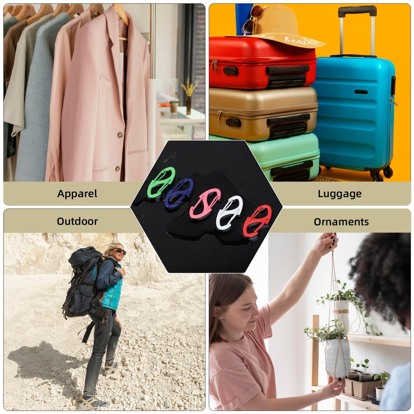 JJUNW 20 Pcs Alloy S Carabiner Clips, Dual Opening Design, Keychain Spring Snap Hooks Mini Carabiner Clip, for Dual Wire Gate Clip Interlocking Keychain Clip Tiny Clip Attachment (Color)