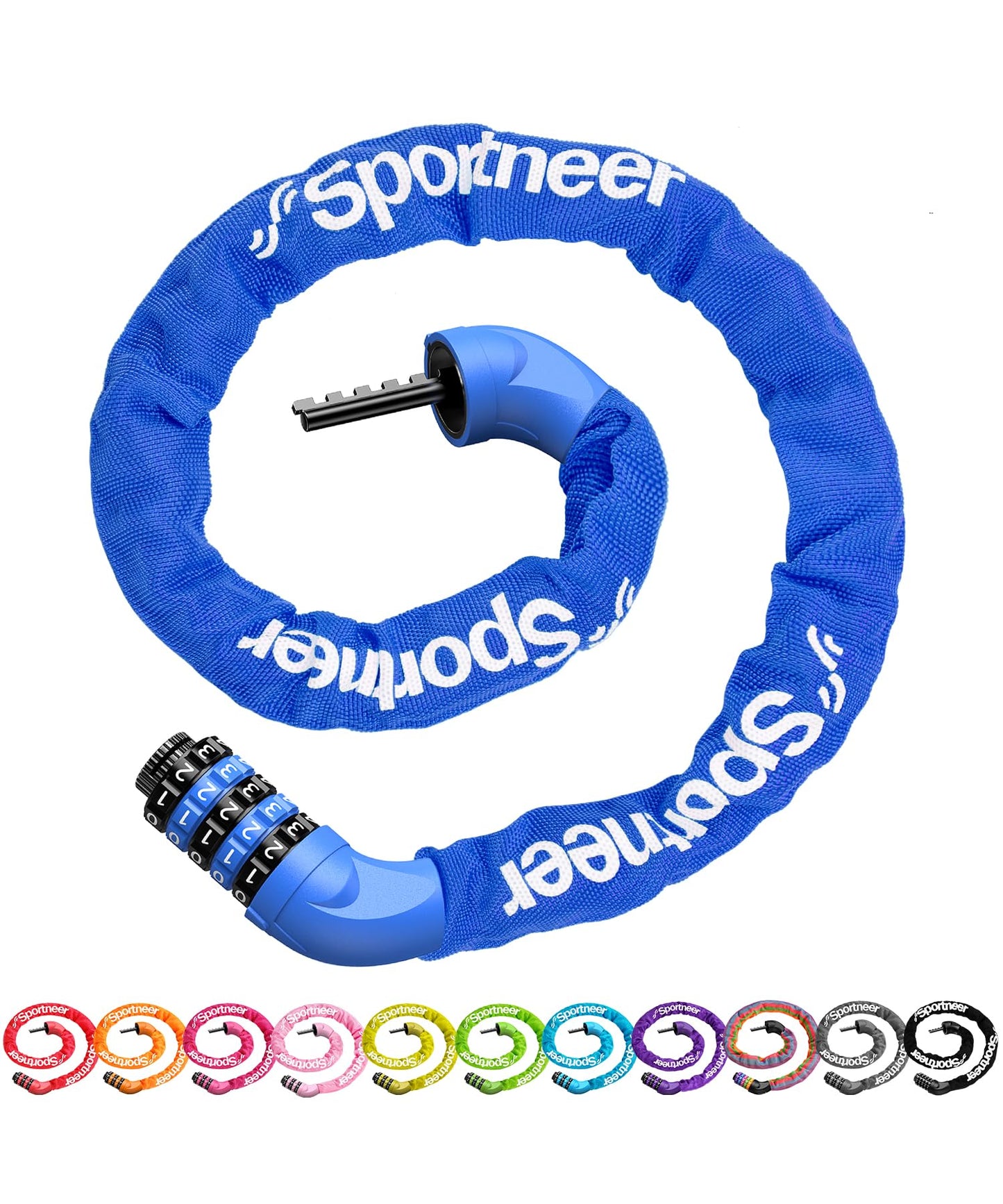 Sportneer Bike Lock: 5 Digit Combination High Security Anti Theft Bike Chain Lock - 3.2/3.6/4ft Heavy Duty Resettable Keyless Bicycle Lock for Bike, Motorcycle, Scooter, Door & Gate - 6mm Thick