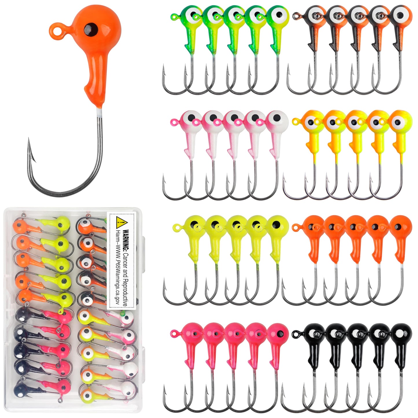 Fishing Hooks Jig Heads Crappie Jig Lure Hook Kit Fishing Lures Jig Head Bait Assorted 1/4oz 40pcs