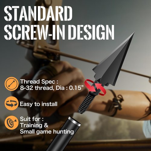 SUNYA Broadheads 100 Grain Steel Archery Arrow Tips for Compound, Recurve Bow & Crossbow, Traditional Screw-in Arrow Heads for Arrows, Pack of 12 in a Storage Case